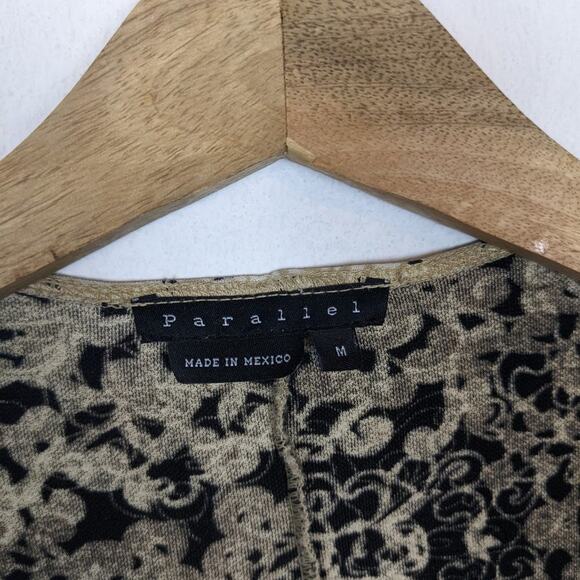 Parallel Tan & Black Retro Pattern Long Sleeve Wrap Dress Size M - Picture 5 of 7